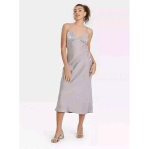 Wild fable Satin‎ Slip Dress Adjustable Straps Midi Dress Party Cocktail Dress S